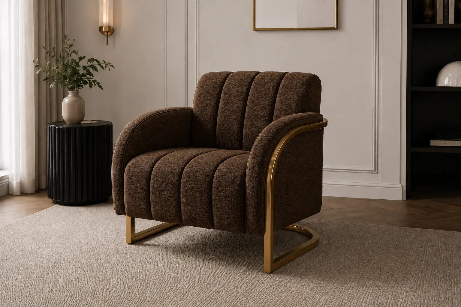 Accent chair — brown bouclé variant