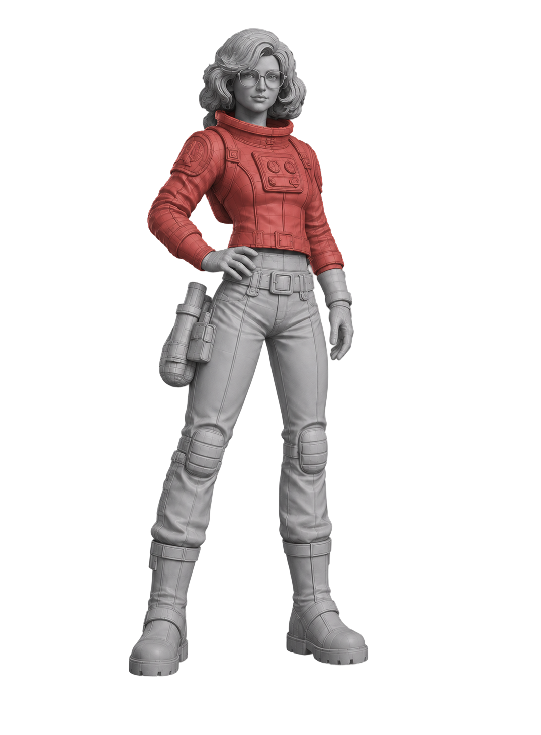 Character render with the jacket mesh selected