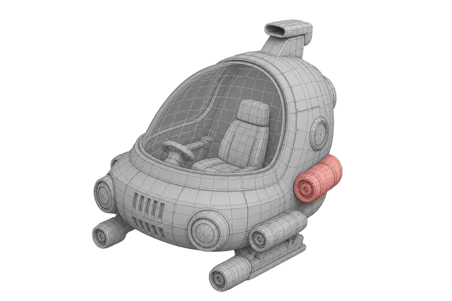 Clay render of a game hovercraft asset