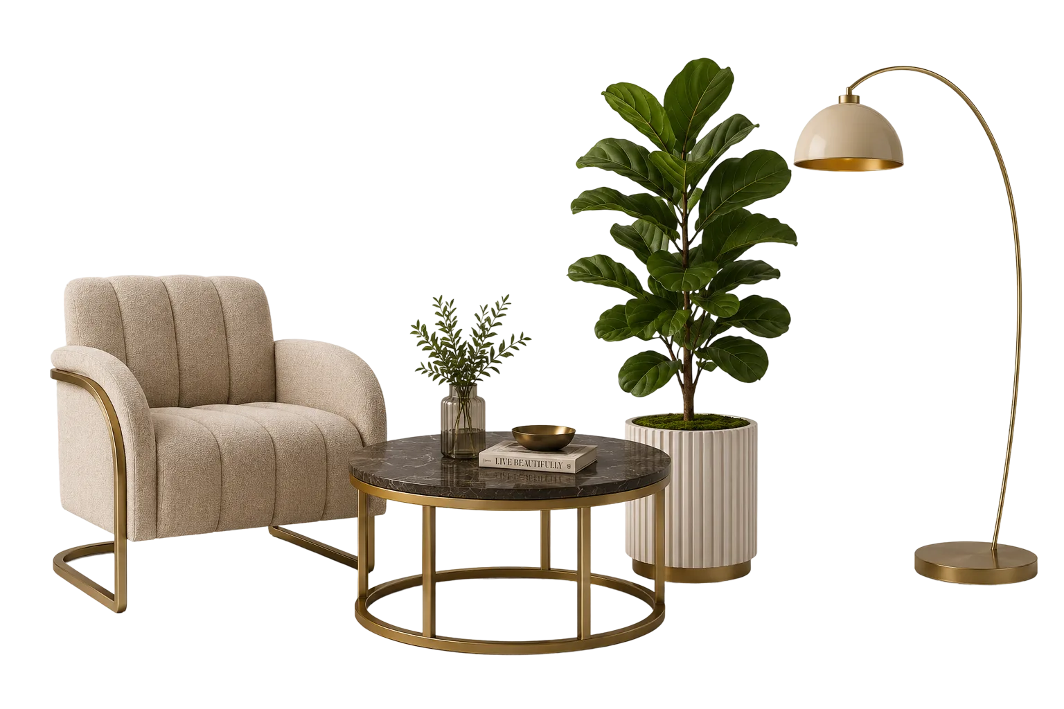 A finished 3D interior scene produced with Kaedim